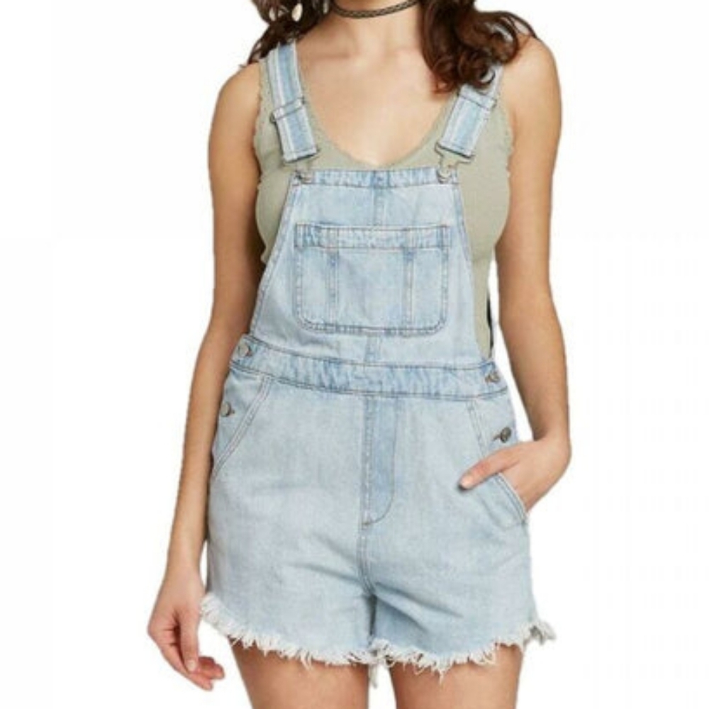 EUC Wild Fable Size XXS Distressed Raw Edge Hem Denim Jean Shortalls!